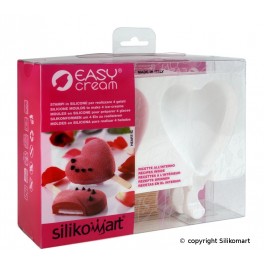 STAMPO 4 GELATO / FINGER FOOD IN SILICONE CUORE HEART IC + 50 BASTONCINI di SILIKOMART