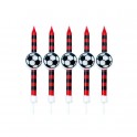 SET 5 CANDELE CALCIO PALLONE NERO ROSSO MILAN