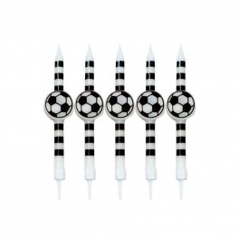 SET 5 CANDELE CALCIO PALLONE BIANCO NERE 